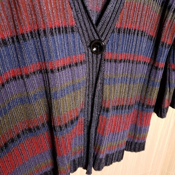 Coldwater Creek Womens Grey Blue Striped Bell Sleeve Cardigan Sweater Large - Picture 3 of 7